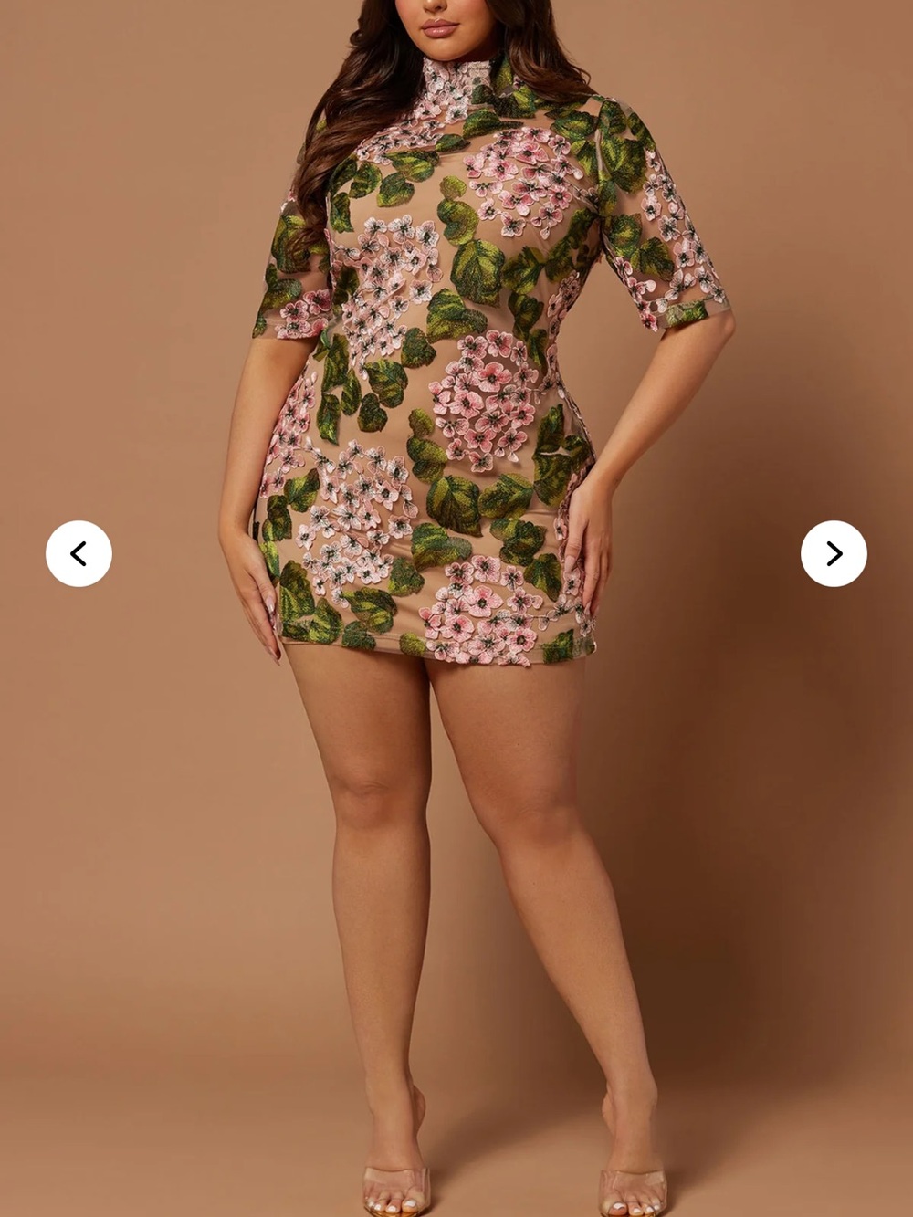Floral Embroidered Pink & Green Mini Dress